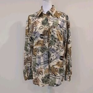 S.L.B. Sunny Leigh Silk Vintage Women's M Music Instruments Blouse Rare Find